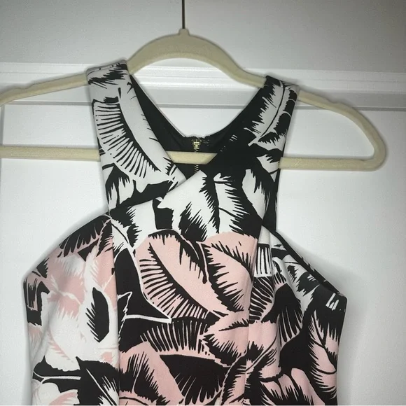 Express Palm Leaf Print Halter Dress | Size 0 | Tropical Fit & Flare - Picture 2 of 5